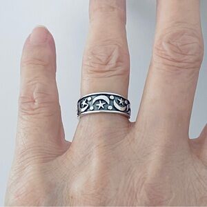 Sterling Silver Moon and Star Ring, Silver Rings, Celestial Jewelry, Sky Band